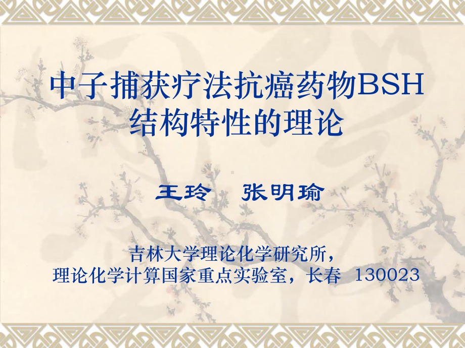 中子捕获疗法抗癌药物BSH结构特性的理论 王玲 张明瑜 吉林大学理论化学课件.ppt_第1页