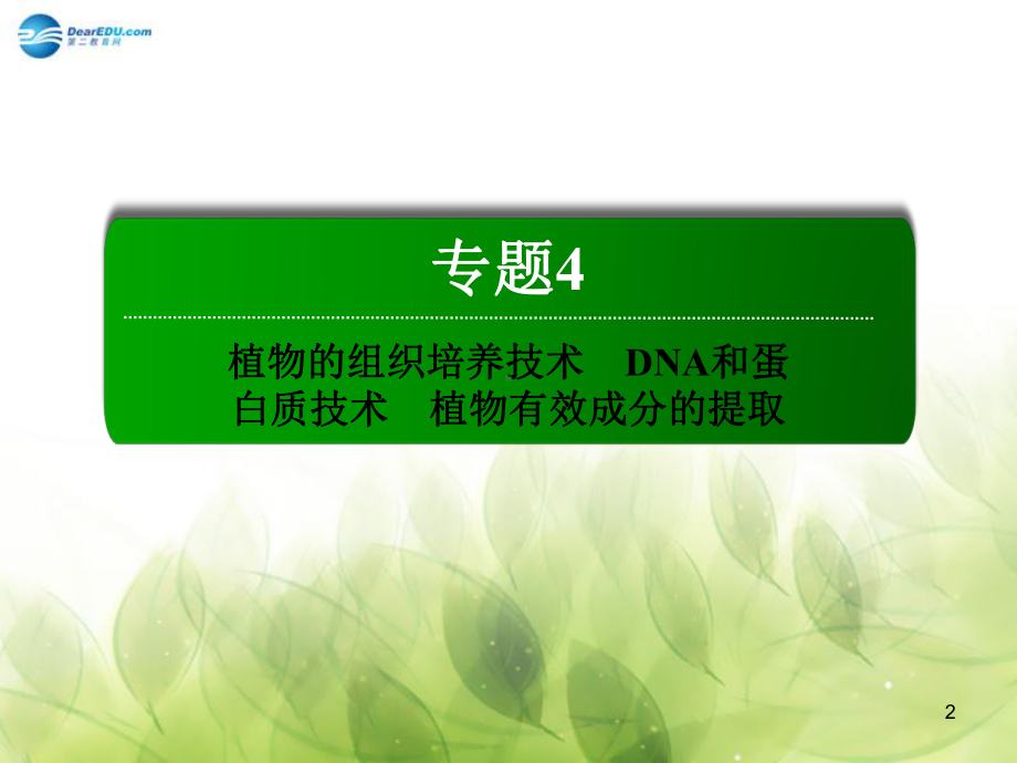 （红对勾）2015高考生物一轮总复习 专题4 植物的组织培养技术 DNA和蛋白质技术植物有效成分的提取课件 新人教版选修1.ppt_第2页