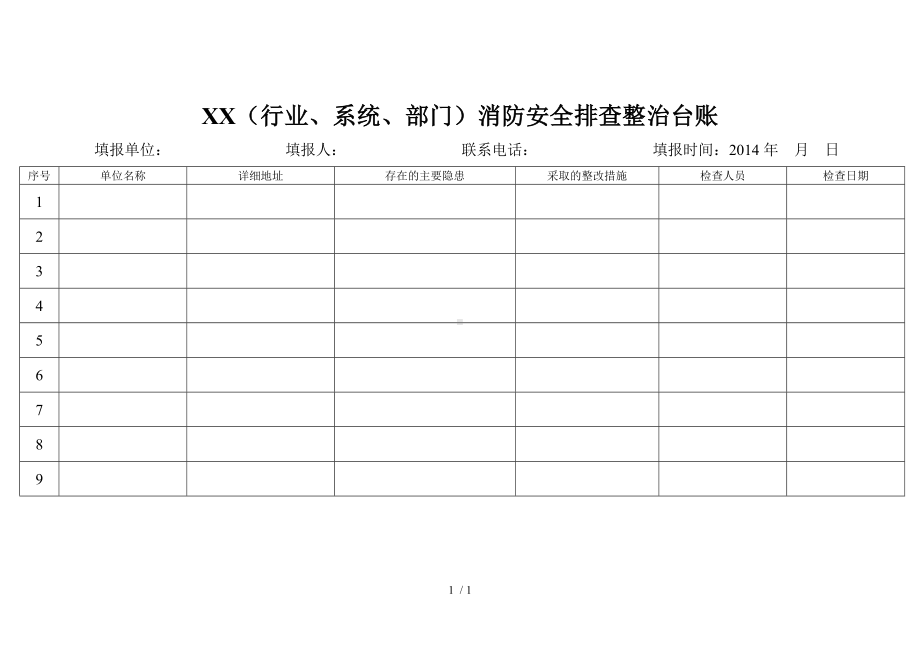 （行业、系统、部门）消防安全排查整治台账参考模板范本.doc_第1页