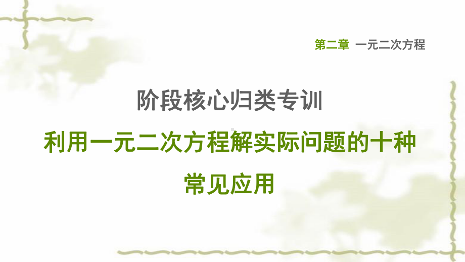 九年级数学上册第二章一元二次方程阶段核心归类专训利用一元二次方程解实际问题的十种常见应用习题课件.ppt_第1页