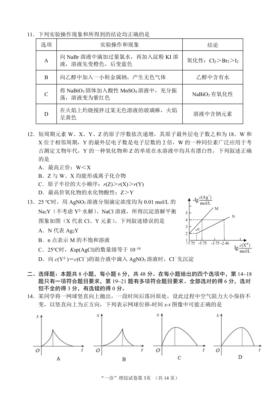 南充市高 2023 届高考适应性考试（一诊）理科综合.pdf_第3页