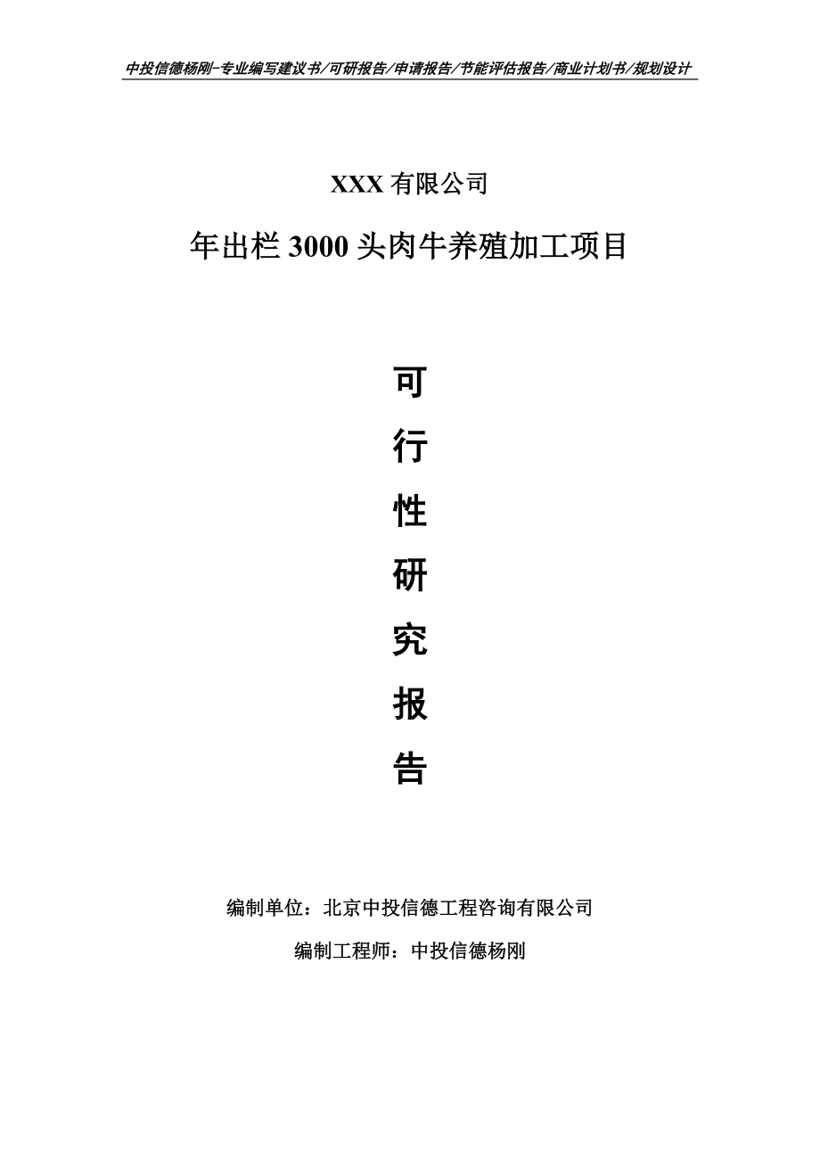 年出栏3000头肉牛养殖加工项目可行性研究报告建议书.doc_第1页