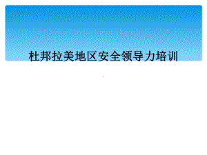 杜邦拉美地区安全领导力培训课件.ppt