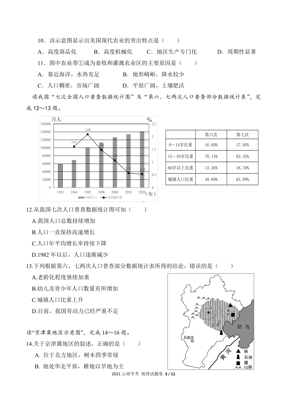 2021年云南省学业水平考试地理试卷.docx_第3页