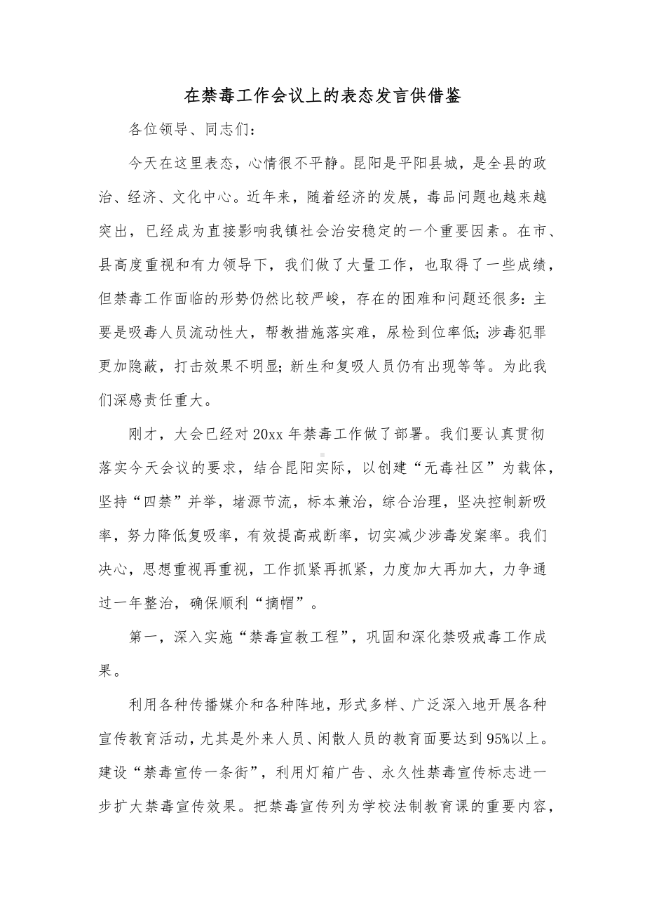 在禁毒工作会议上的表态发言供借鉴.docx_第1页