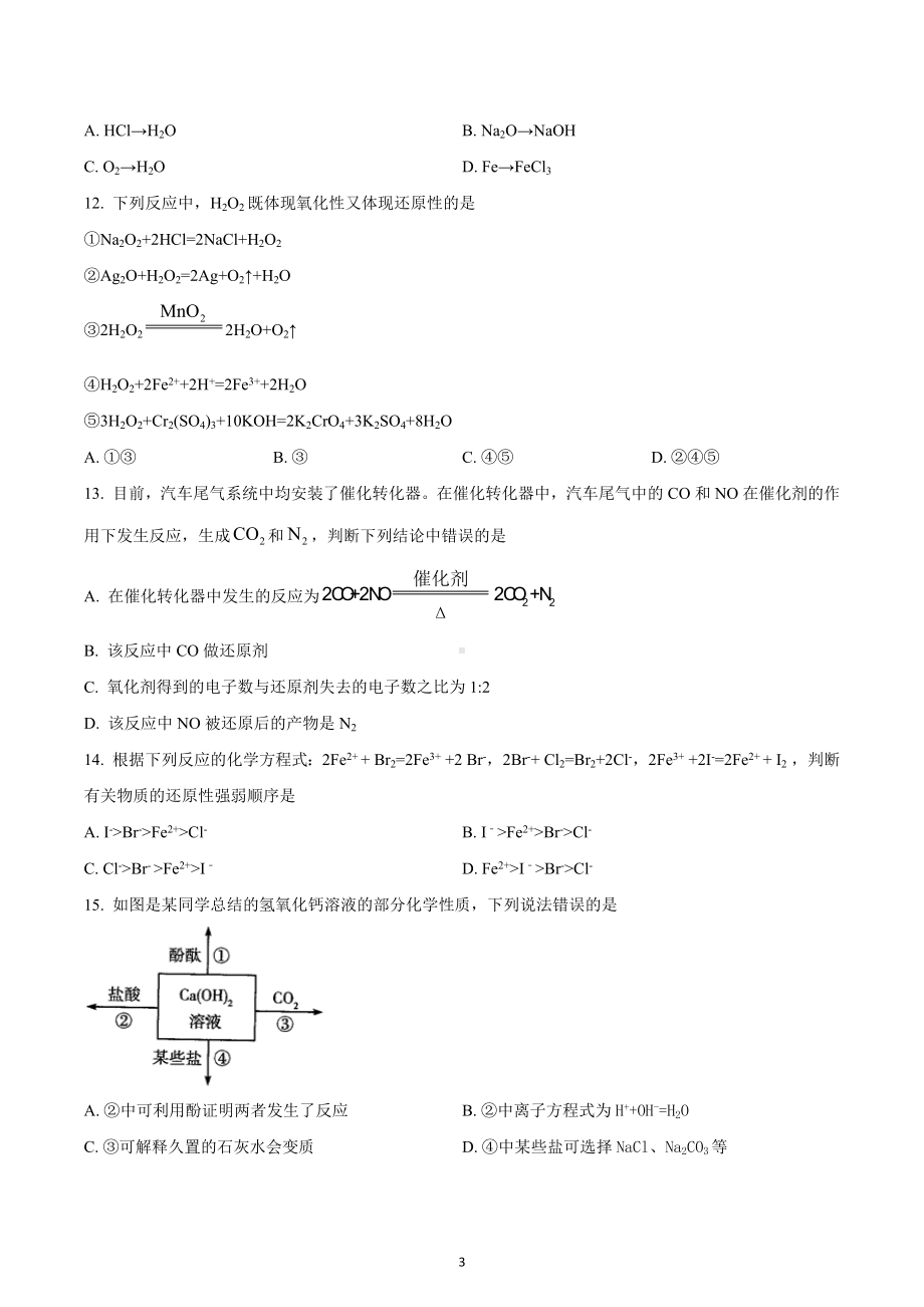 四川省成都高新实验中学2022-2023高一上学期期中考试化学试题.docx_第3页