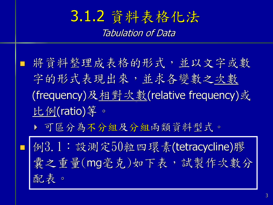 资料的整理与呈现表格化法与制图法中心位置测定值分散度测课件.ppt_第3页