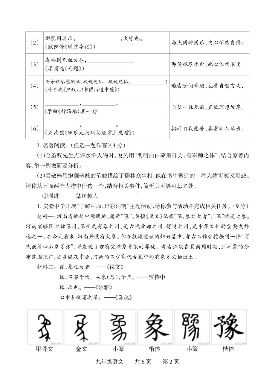 河南省孟州市城伯镇中心学校2022-2023学年九年级上学期期末考试语文试题.pdf_第2页