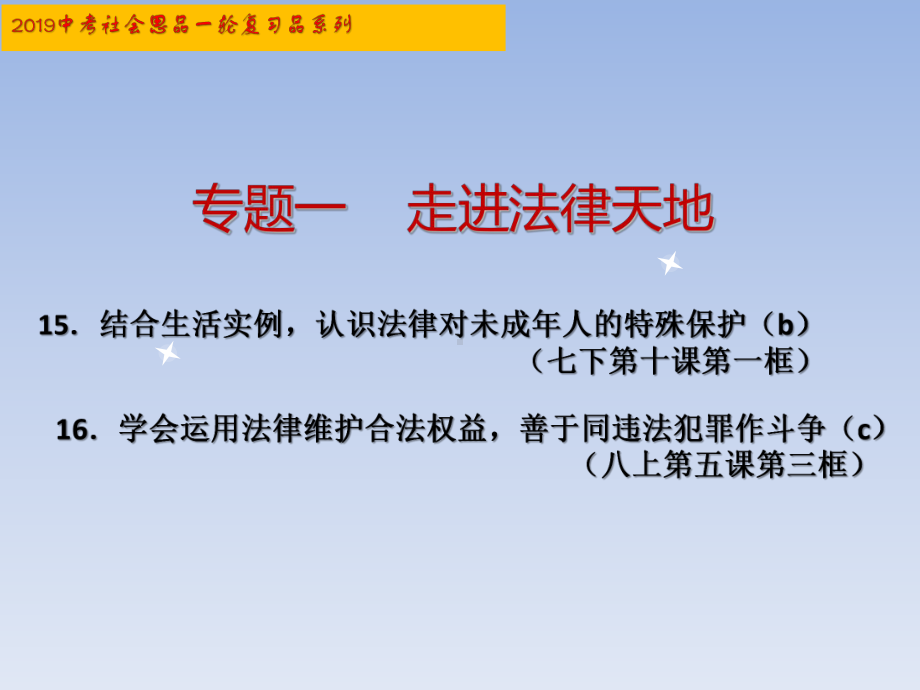 xxx中学2022秋中考社会思品一轮复习ppt课件：考点15、16.结合生活实例认识法律对未成年人的特殊保护（b）(共34张PPT).pptx_第1页