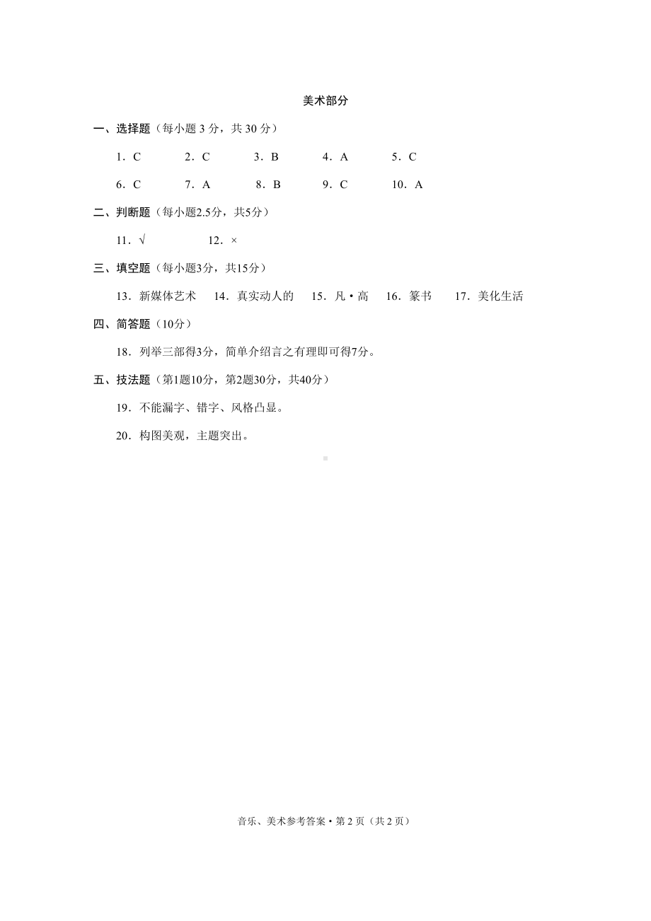 2022年红塔区初中学业水平模拟考试音乐美术-答案.pdf_第2页