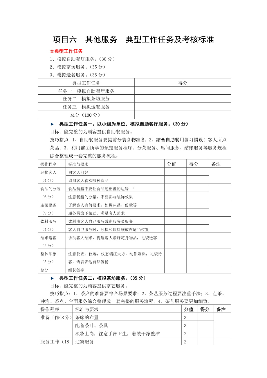 《餐饮服务与督导》各项目典型工作任务及评价标准6.docx_第1页