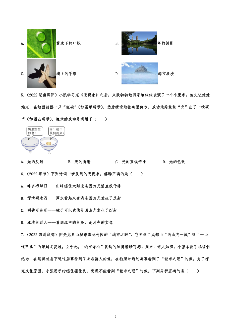 2022年中考物理真题分项专练：光.docx_第2页