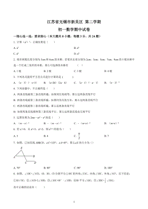 第二学期4月无锡新吴区初一数学期中试卷.docx