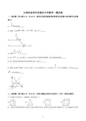 云南省昆明市官渡区 九年级中考一模试卷数学试题.docx