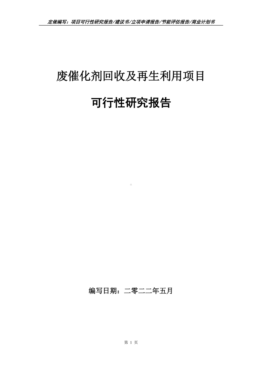 废催化剂回收及再生利用项目可行性报告（写作模板）.doc_第1页