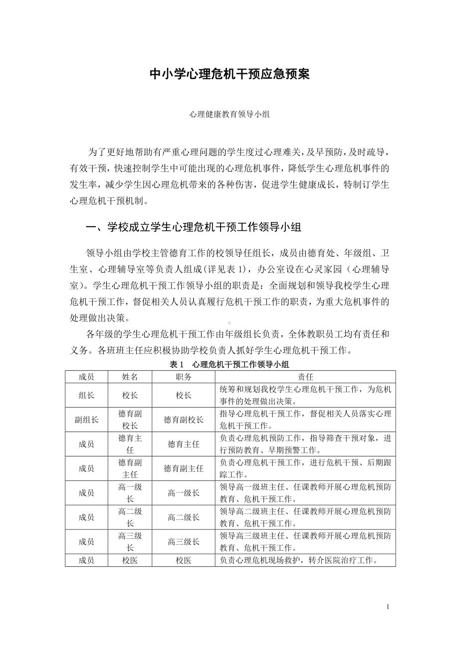 中小学心理危机干预应急预案.doc_第1页