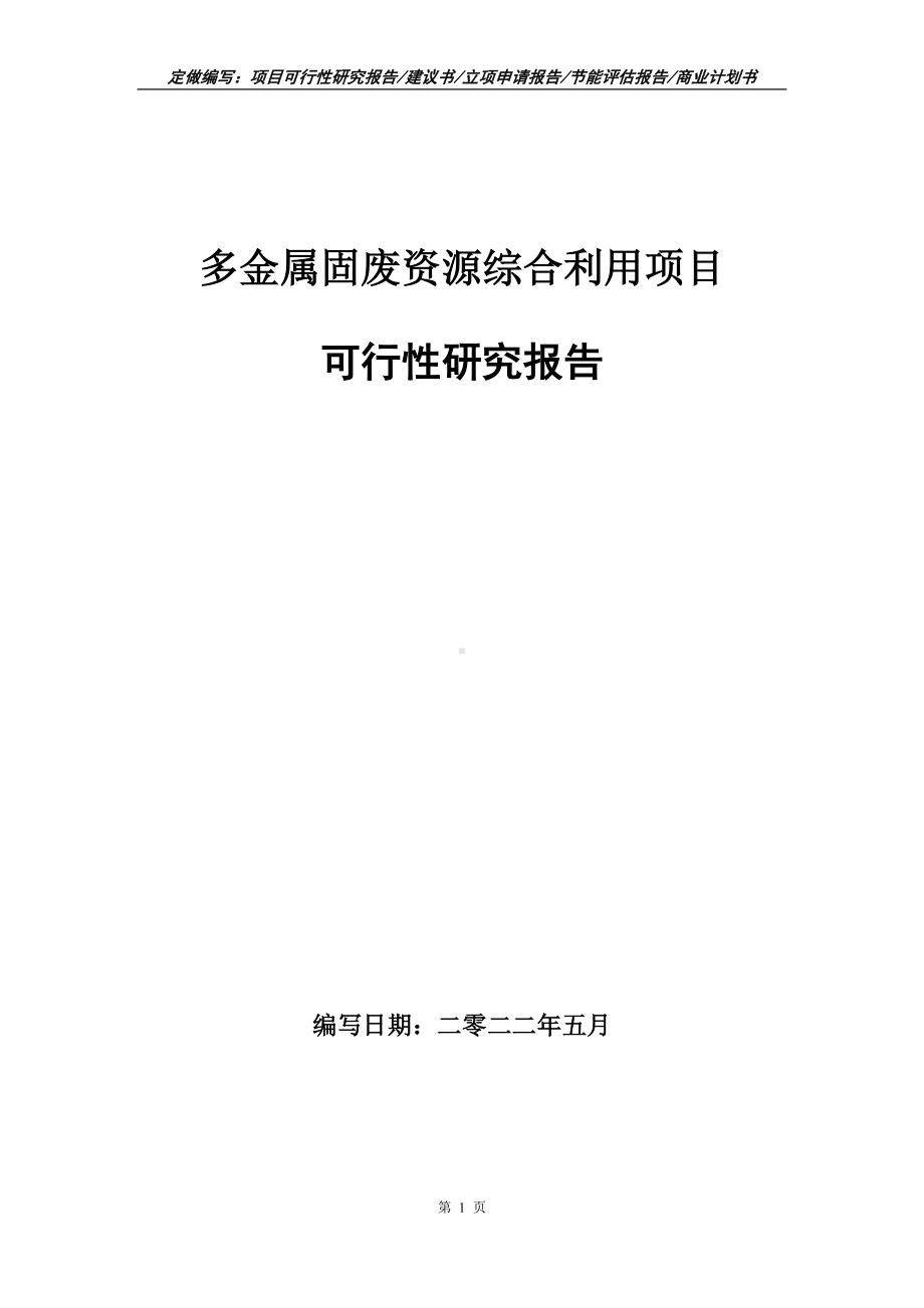 多金属固废资源综合利用项目可行性报告（写作模板）.doc_第1页