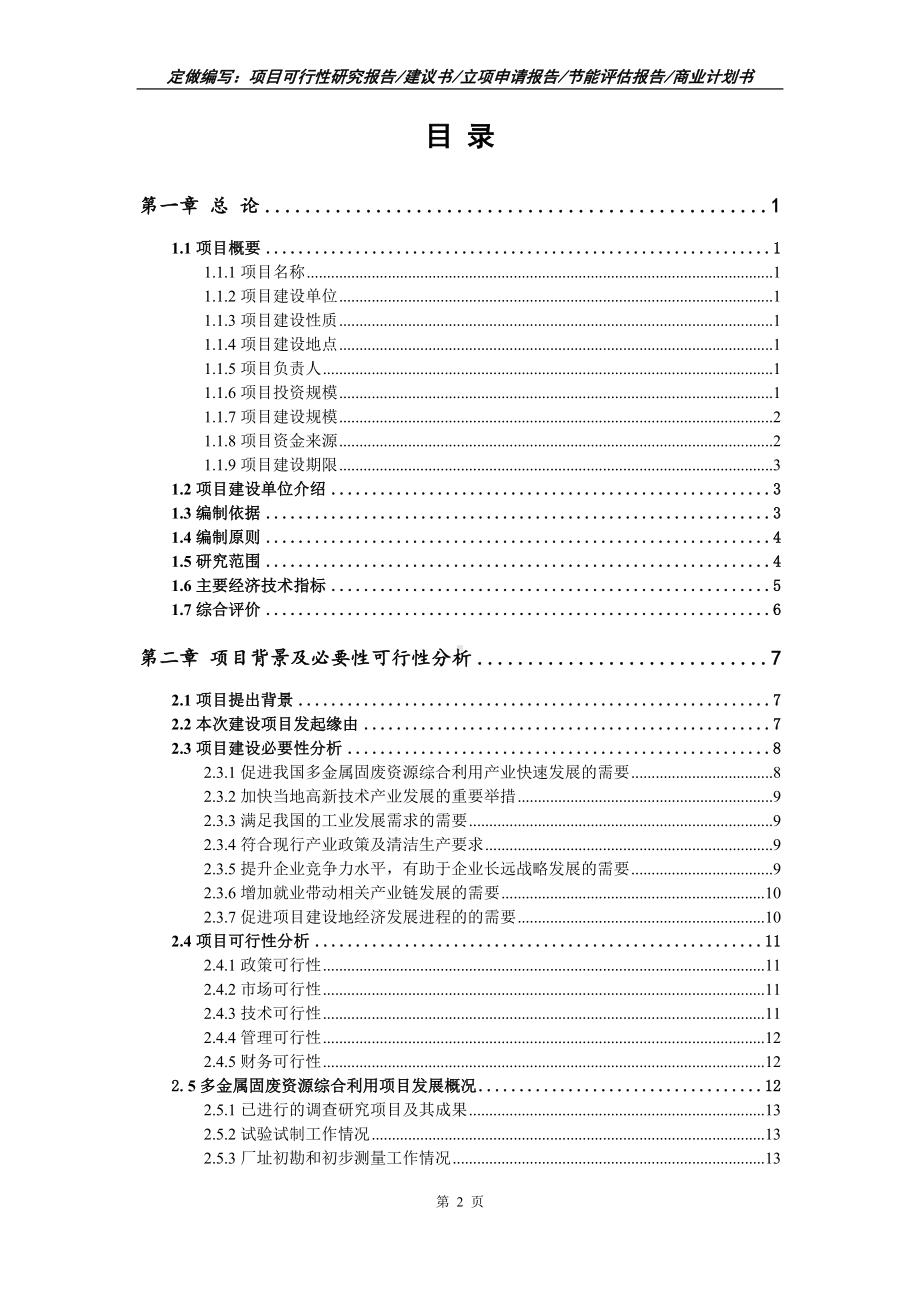 多金属固废资源综合利用项目可行性报告（写作模板）.doc_第2页