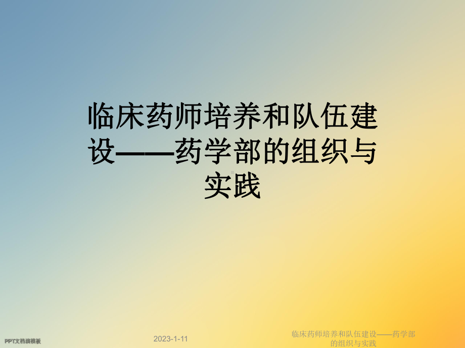 临床药师培养和队伍建设-药学部的组织与实践课件.ppt_第1页