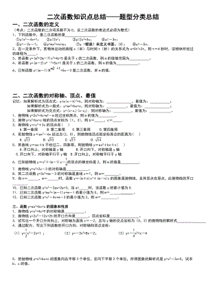 2022新人教版九年级上册《数学》二次函数知识点总结材料-题型分类总结材料.doc