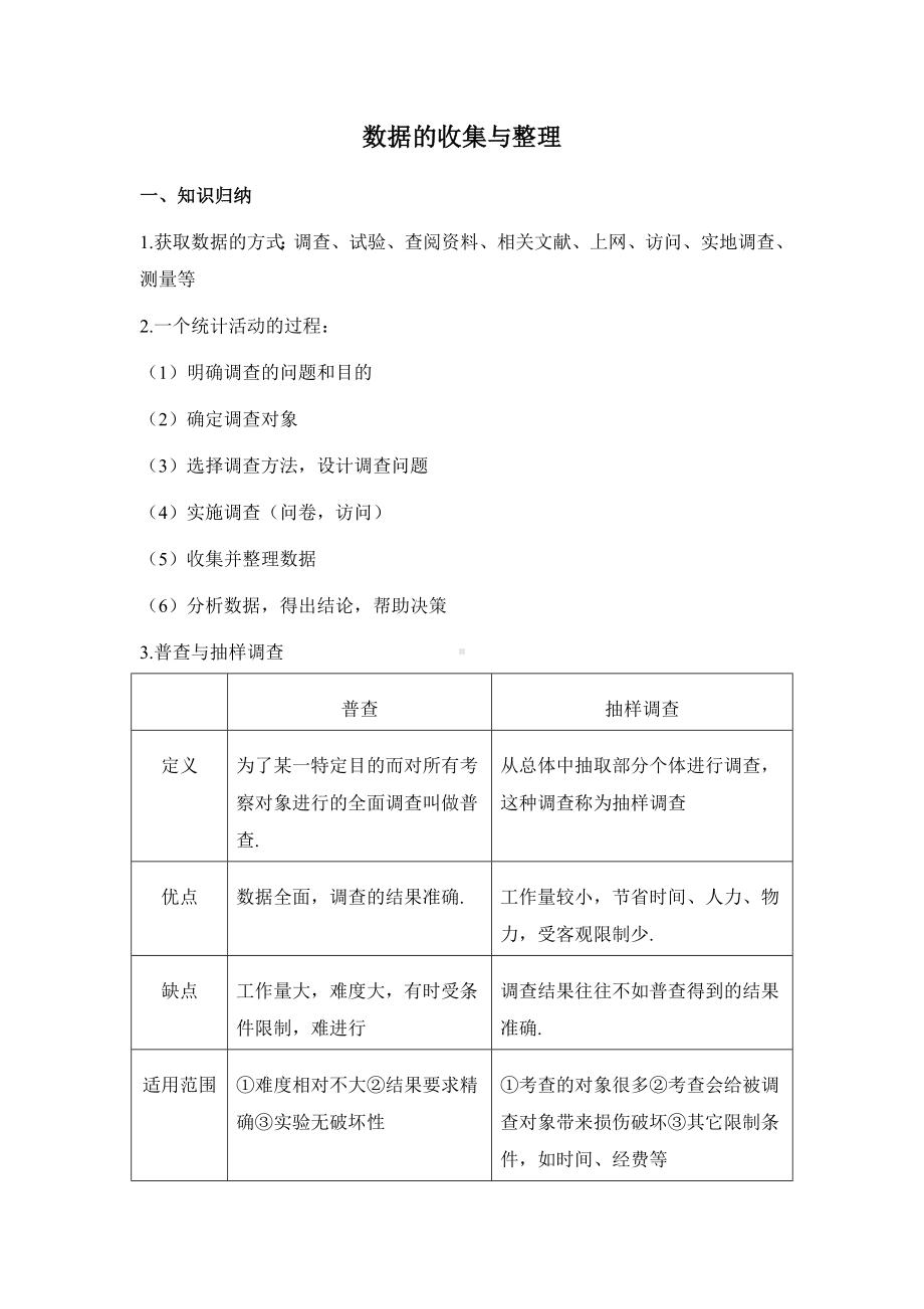 2022新北师大版七年级上册《数学》第六章 数据的收集与整理知识梳理.docx_第1页