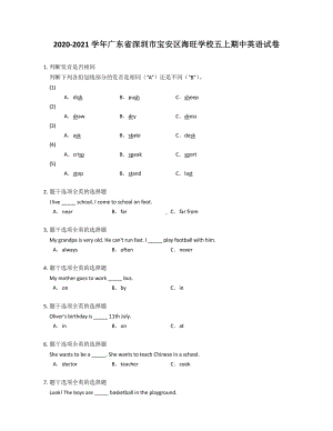 广东省深圳市宝安区海旺学校2020-2021五年级上册期中英语试卷+答案（无听力题目).pdf