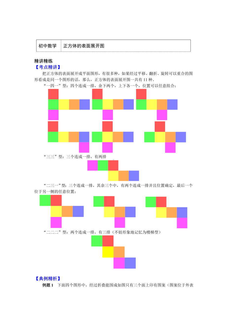 2022新苏科版七年级上册《数学》知识讲义-5.3正方体的表面展开图.doc_第1页