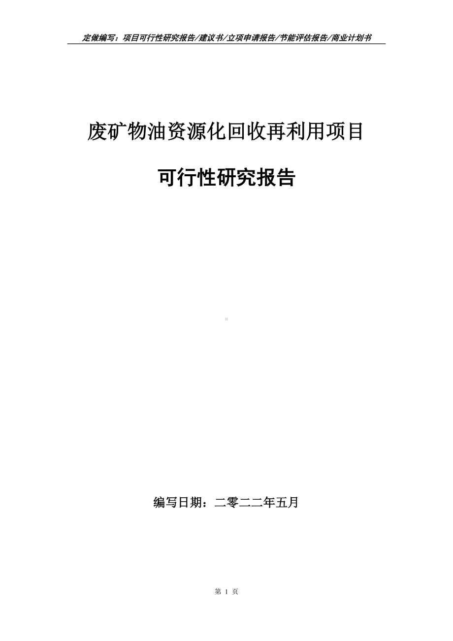 废矿物油资源化回收再利用项目可行性报告（写作模板）.doc_第1页