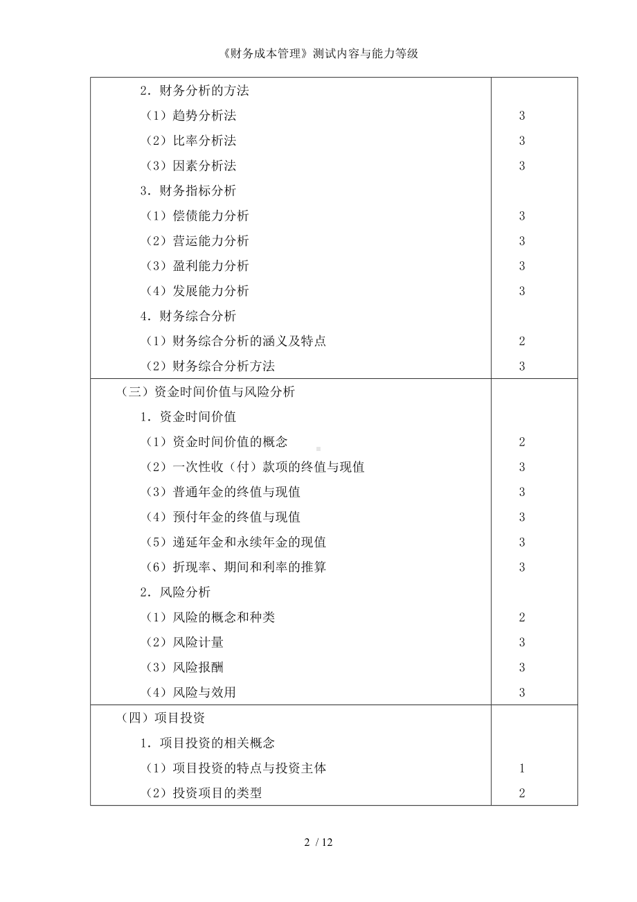 《财务成本管理》测试内容与能力等级参考模板范本.doc_第2页