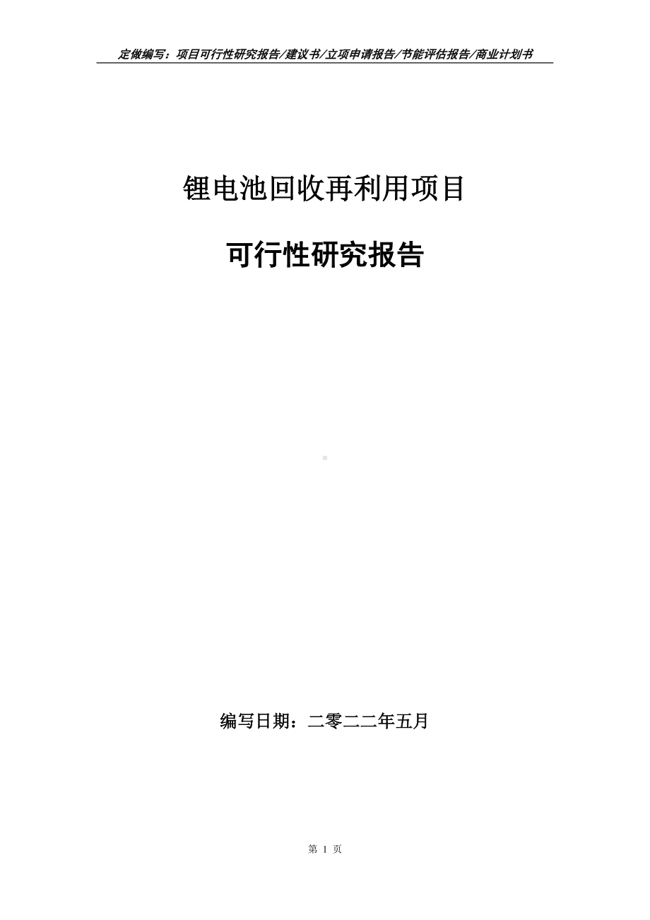 锂电池回收再利用项目可行性报告（写作模板）.doc_第1页