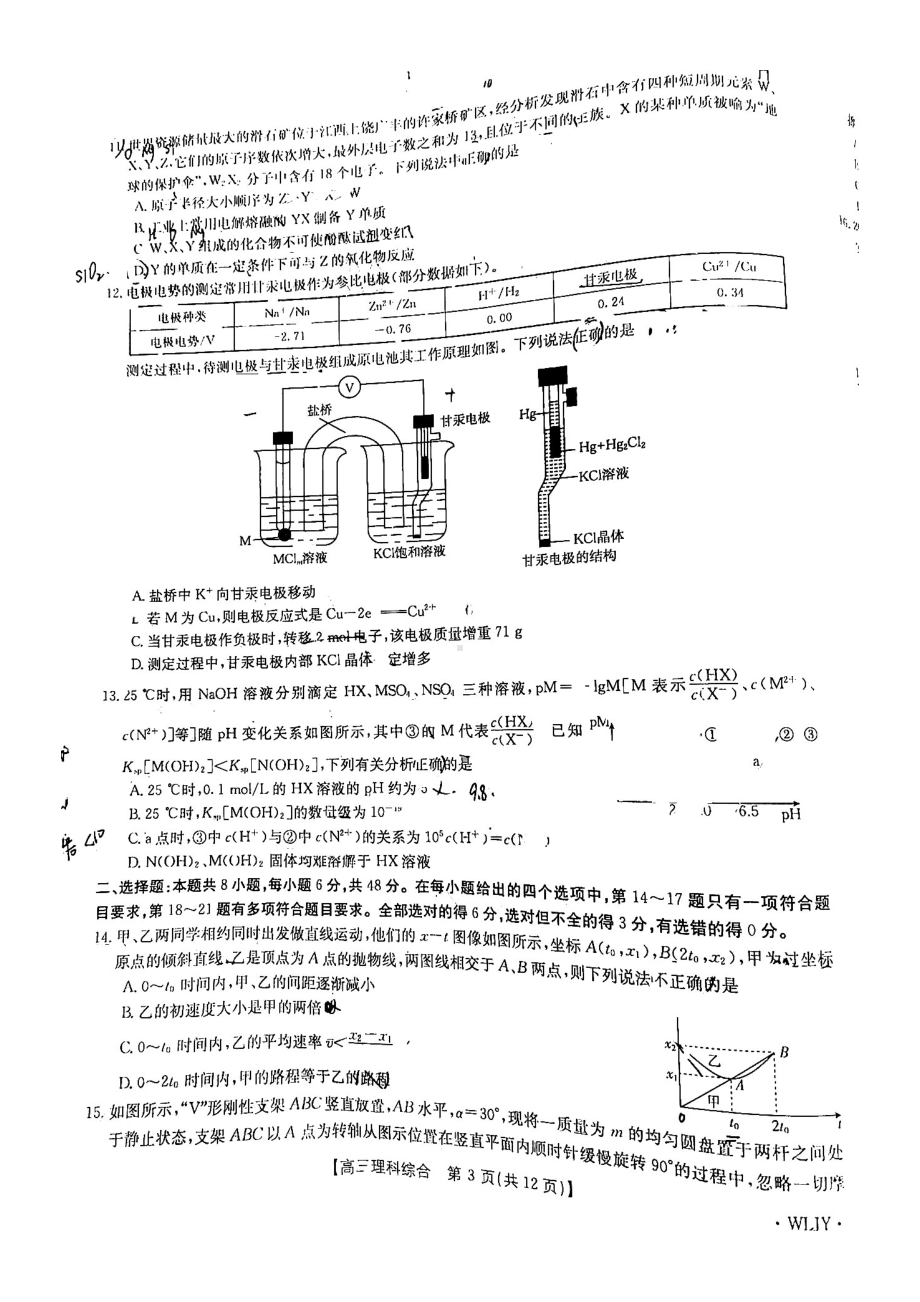 江西省“三新”协同教研共同体重点十一校2022-2023学年高三上学期12月联考试题 理综.pdf_第3页