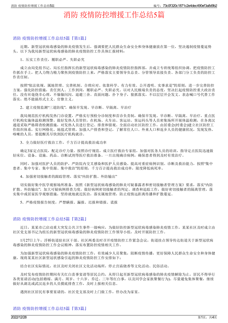 消防 疫情防控增援工作总结5篇.pdf_第1页