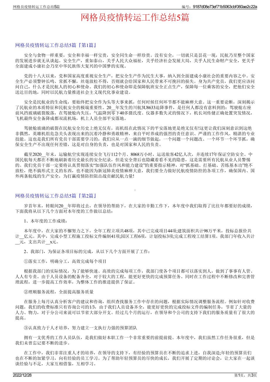 网格员疫情转运工作总结5篇.pdf_第1页