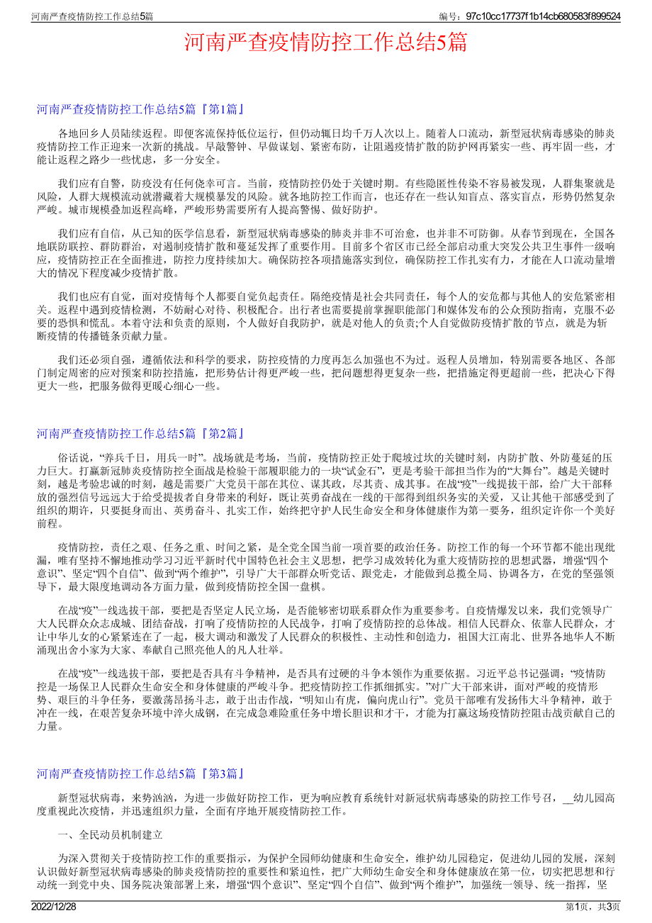 河南严查疫情防控工作总结5篇.pdf_第1页