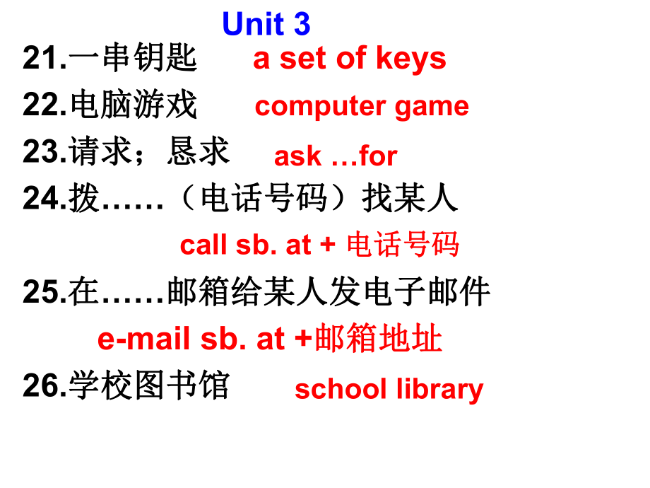 人教版七年级上册《英语》常考短语总结及练习 ppt课件.ppt_第3页