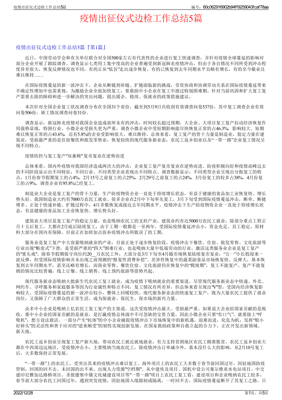 疫情出征仪式边检工作总结5篇.pdf_第1页