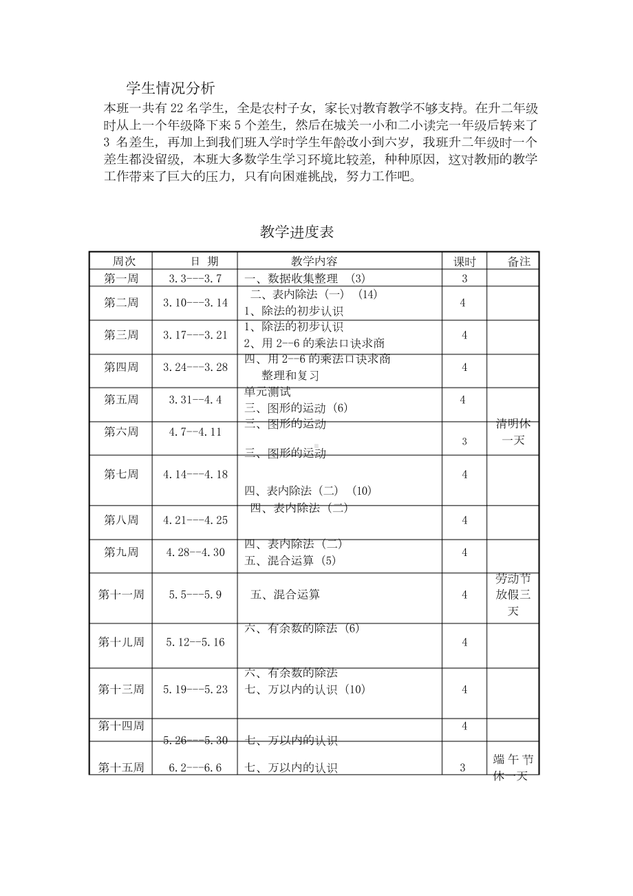 人教版二年级数学下册教学计划及进度表.doc_第2页