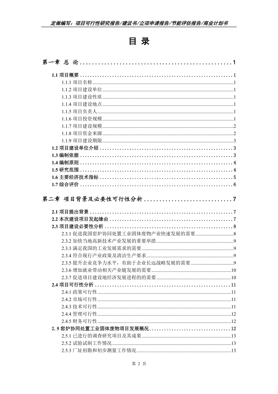 窑炉协同处置工业固体废物项目可行性报告（写作模板）.doc_第2页