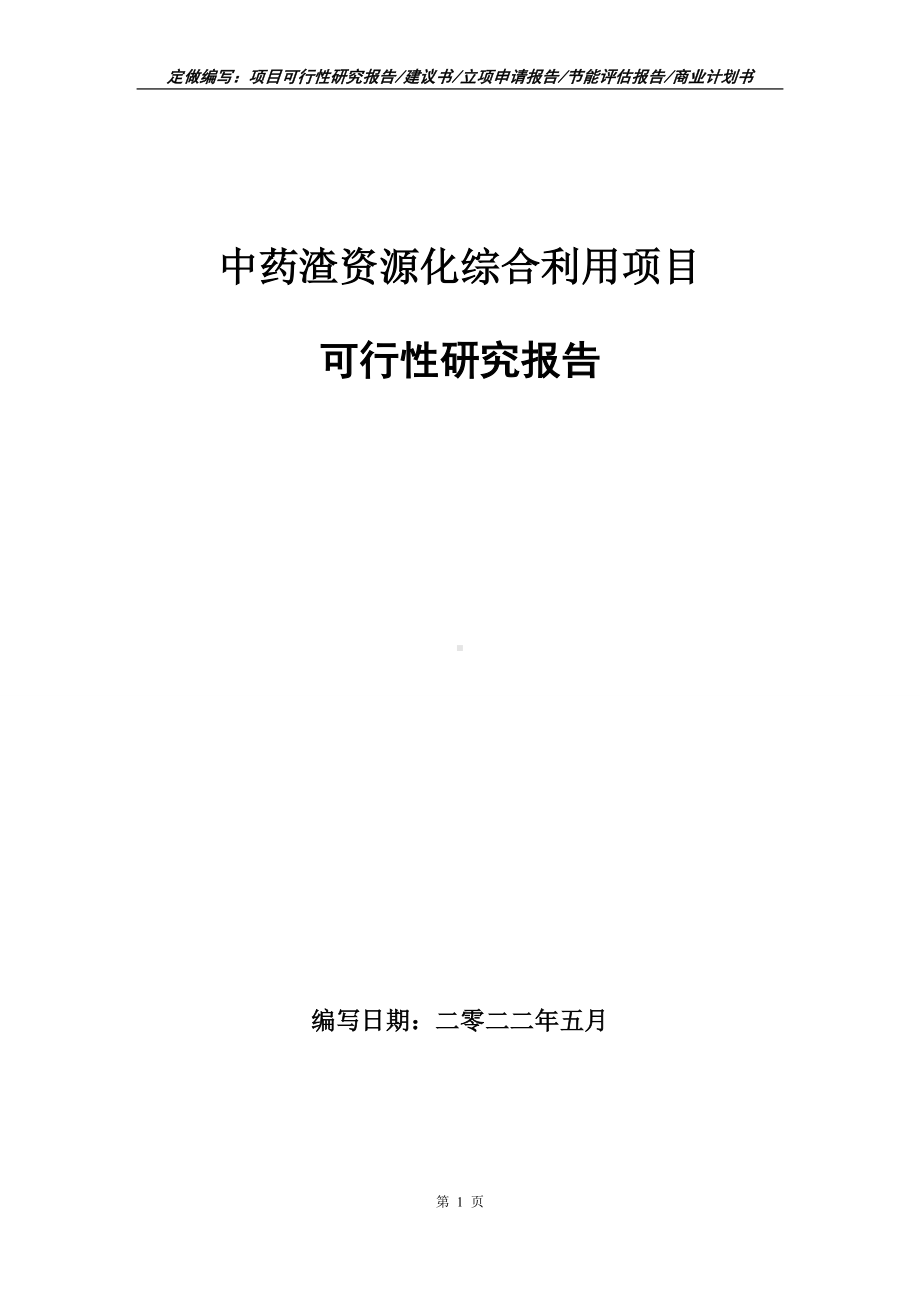 中药渣资源化综合利用项目可行性报告（写作模板）.doc_第1页