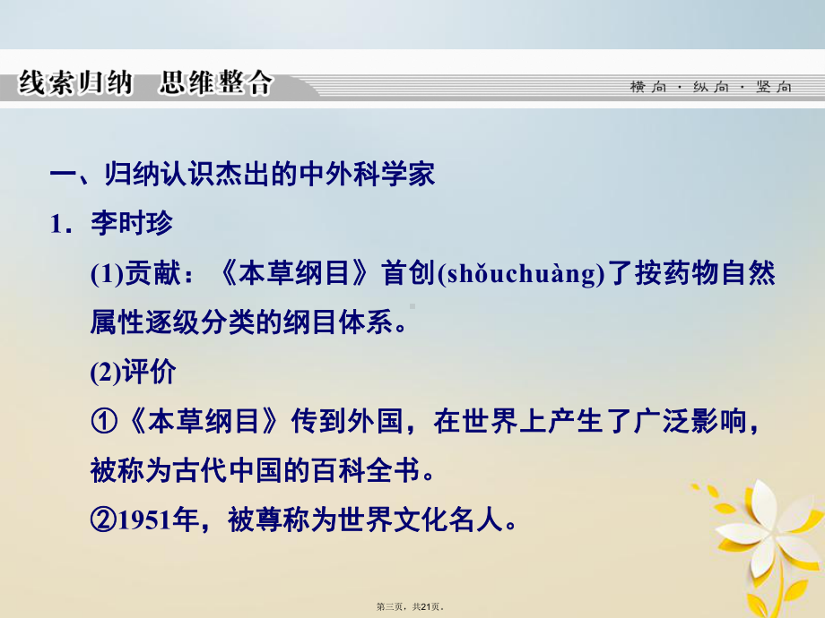 高中历史专题六杰出的中外科学家专题总结课件人民版选修4.ppt_第3页