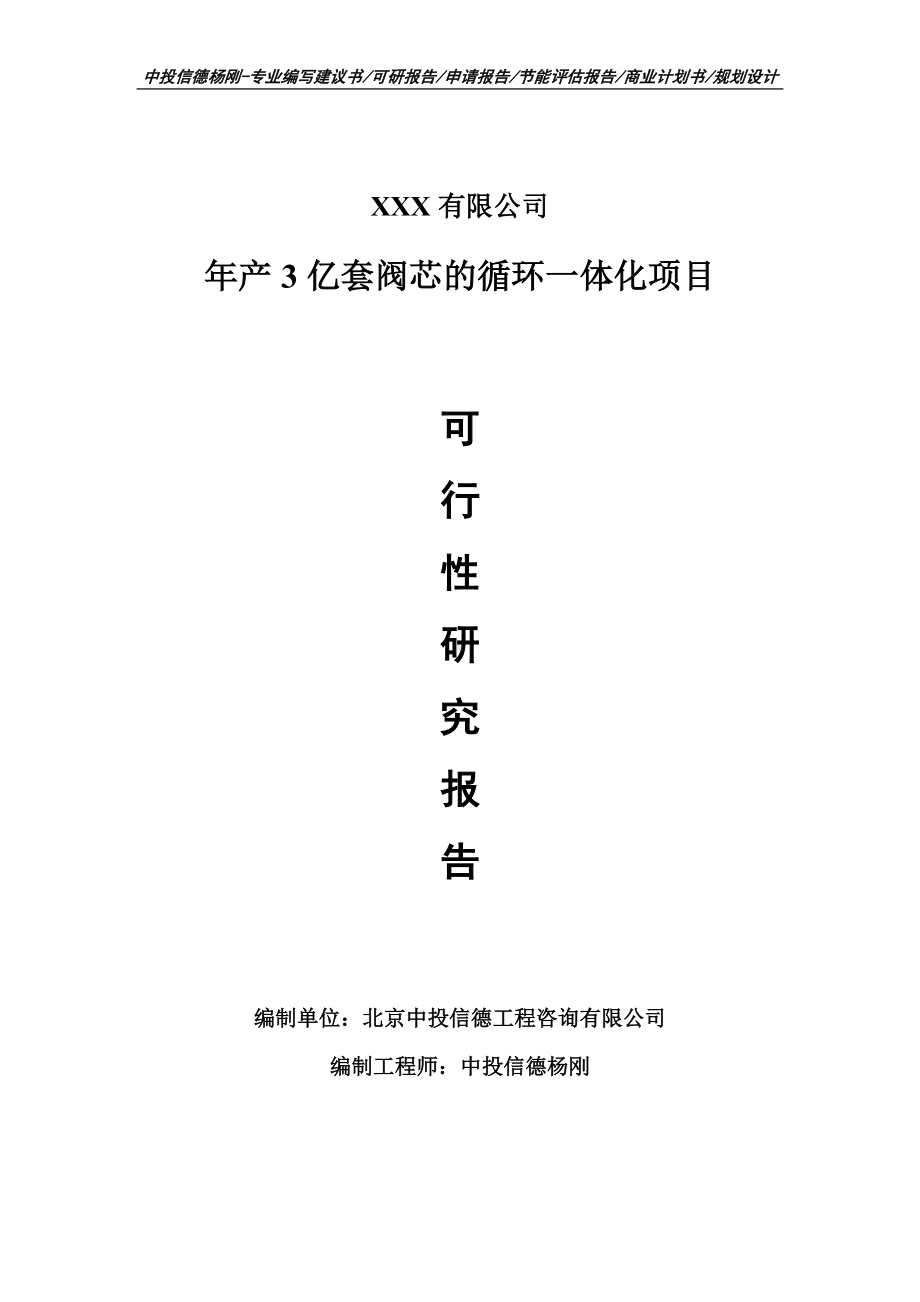 年产3亿套阀芯的循环一体化可行性研究报告建议书.doc_第1页