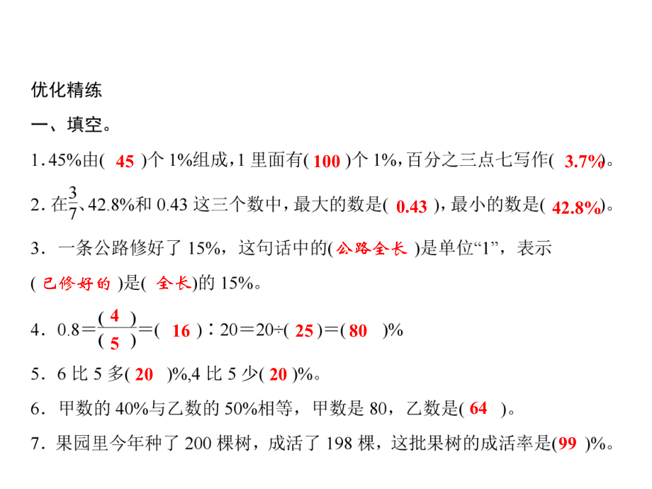 六年级上册数学习题课件-第6单元 百分数(一) 综合训练｜人教版(共11张PPT).ppt_第3页