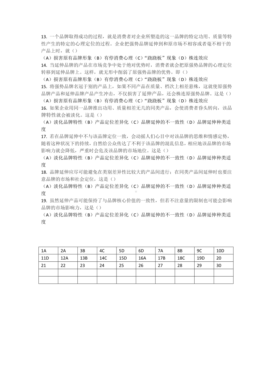 《品牌管理》答案任务三品牌延伸战略19.doc_第2页