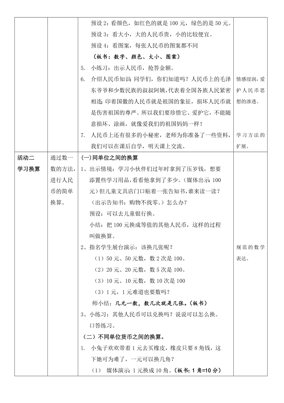 一年级下册数学教案-4.1 认识人民币｜冀教版 (1).doc_第2页