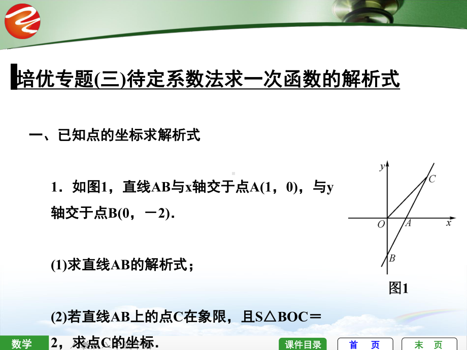 培优专题三待定系数法求一次函数解析式课件.ppt_第1页