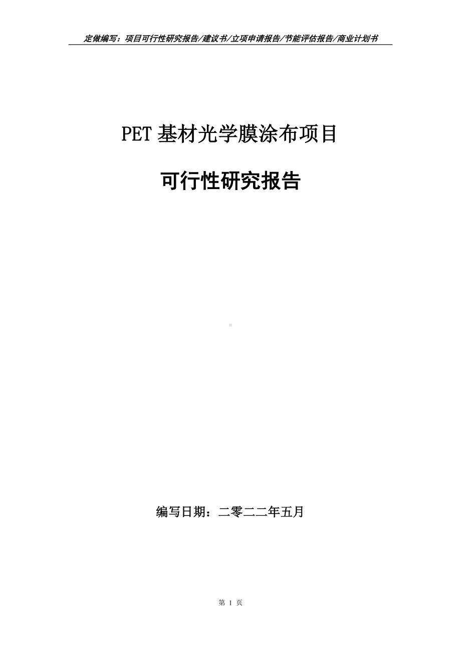 PET基材光学膜涂布项目可行性报告（写作模板）.doc_第1页