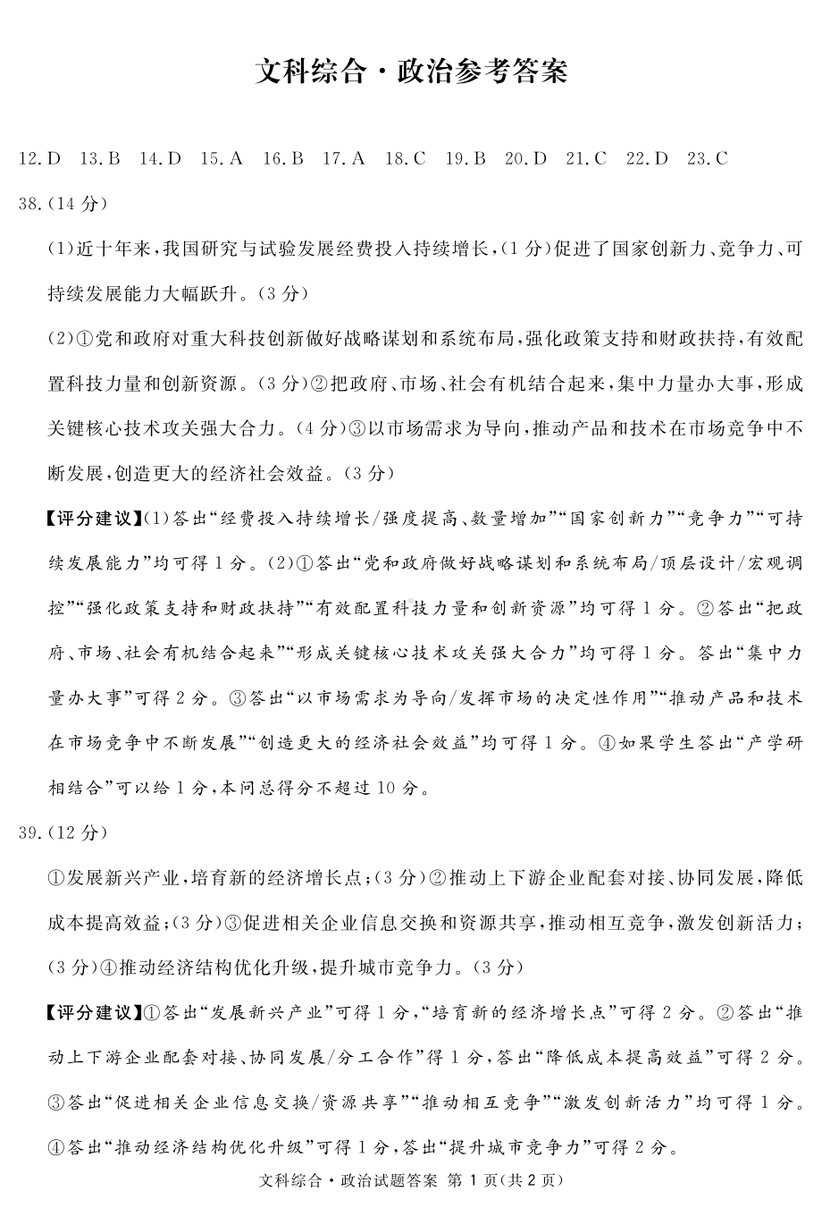 2023地区一诊政治答案(简).pdf_第1页