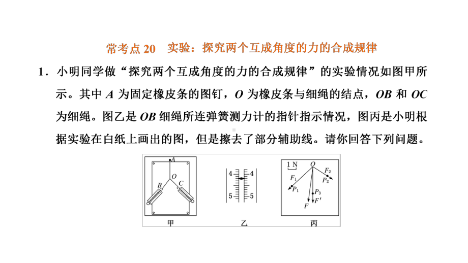 常考点20 实验：探究两个互成角度的力的合成规律ppt课件-2022新粤教版（2019）《高中物理》必修第一册.ppt_第1页