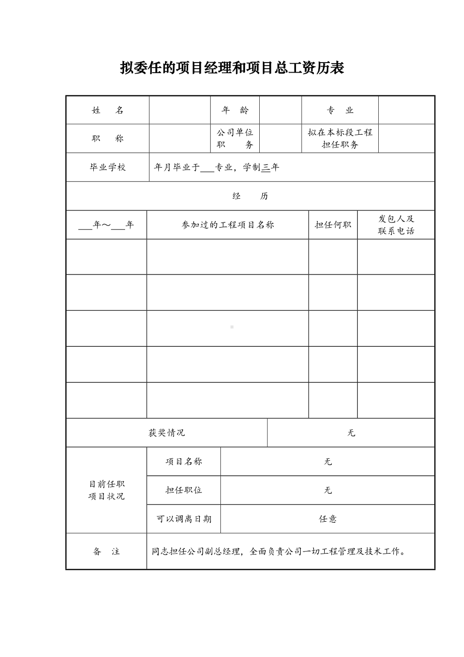 拟委任的项目经理和项目总工资历表.docx_第1页