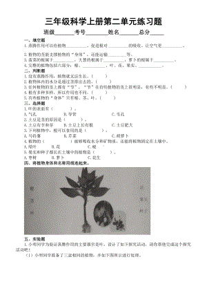 小学科学青岛版六三制三年级上册第二单元《植物的生活》练习题1（附参考答案）（2022秋）.doc